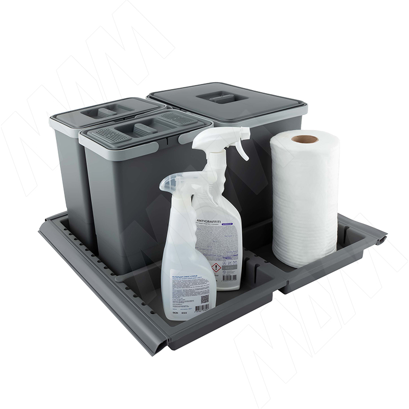 METROPOLIS Система сортировки и хранения, фасад 600мм, 3 емкости с крышкой (15л+6л+6л), цвет серый базальт фото товара 3 - PTC28060504FC97