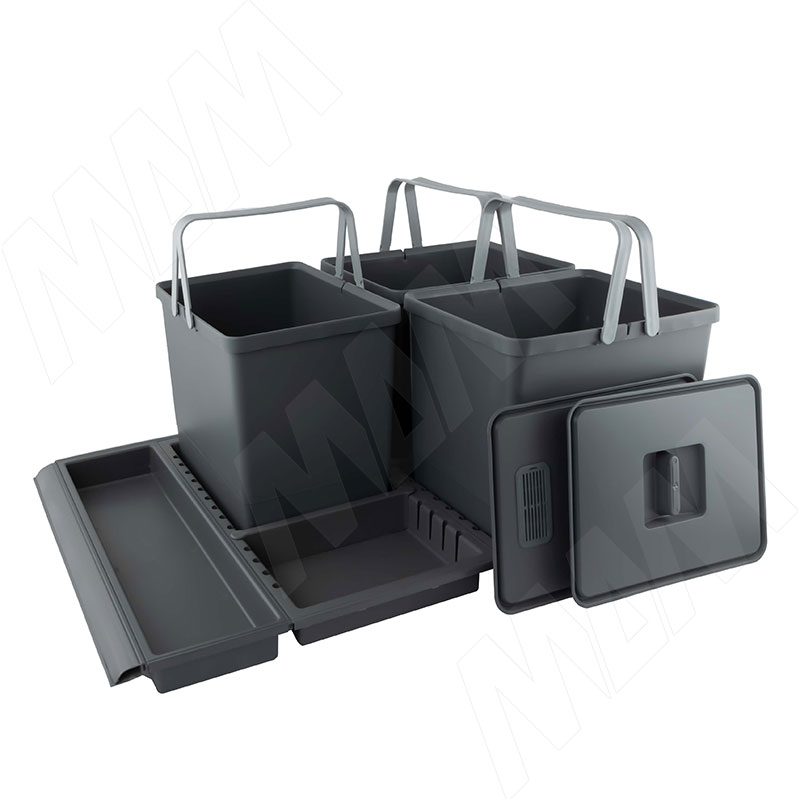 METROPOLIS Система сортировки и хранения, фасад 800мм, 3 емкости с крышкой (15л+15л+15л), цвет серый базальт фото товара 2 - PTC28080507FC97