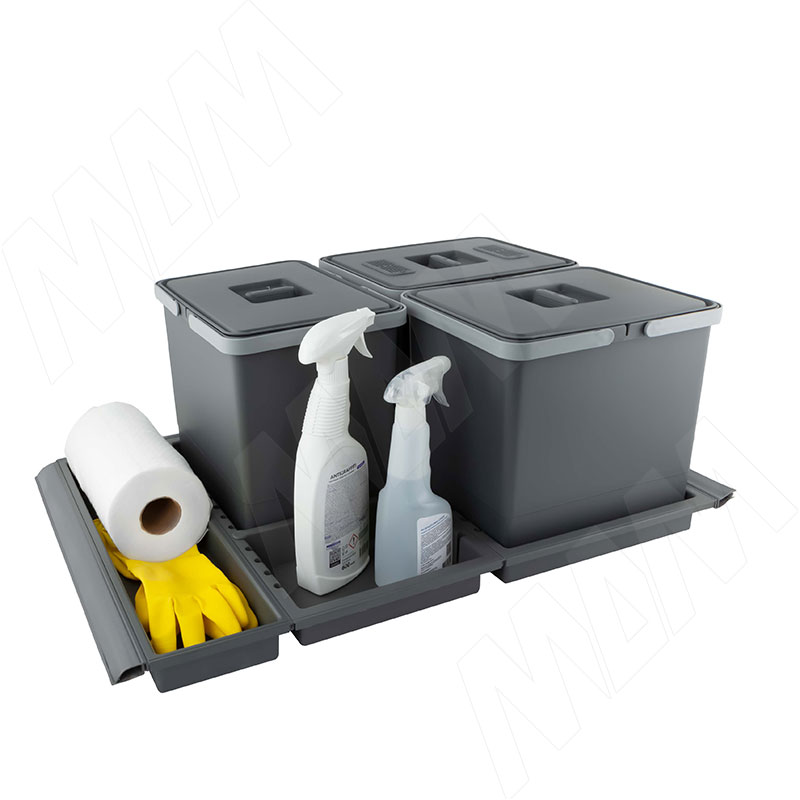 METROPOLIS Система сортировки и хранения, фасад 800мм, 3 емкости с крышкой (15л+15л+15л), цвет серый базальт фото товара 4 - PTC28080507FC97