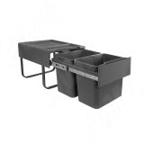 EASYBOX F40 Корзина встраиваемая для мусора выдвижная с доводчиком и крышкой-полкой, объём 30 (2x15) л, цвет тёмно-серый EMB402-30DG, фото 1