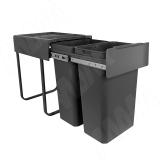 EASYBOX F40 Корзина встраиваемая для мусора выдвижная с доводчиком и крышкой-полкой, объём 52 (2x26) л, цвет тёмно-серый EMB402-52DG, фото 1