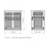 KOMBI 40 Система сортировки и хранения, 2 емкости (20л+20л), крепл. фасада, полн. выдвиж., плавн. закр., направл. Nova Pro PCGMSL40GG, фото 2