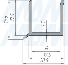 Размеры П-образной декоративной накладки на цоколь с внешним уплотнителем (артикул 21.900)