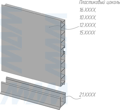 Установка П-образной декоративной накладки на цоколь с внешним уплотнителем (артикул 21.900)