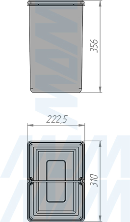 Размеры ведра LINEA 21 л (артикул 6200MT1IX)