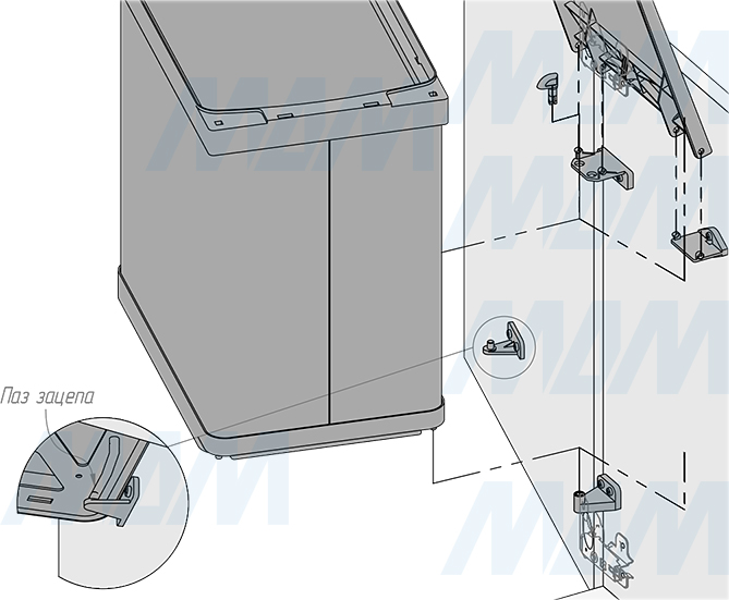 Установка подвесного ведра LINEA 21 л с крышкой для мусора (артикул 6200MT1IX), схема 4