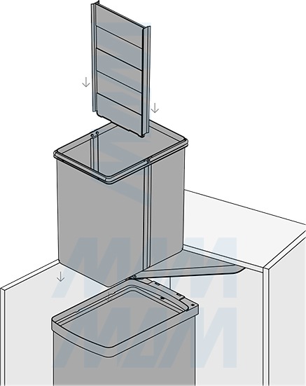 Установка подвесного ведра LINEA 21 л с крышкой для мусора (артикул 6200MT1IX), схема 5