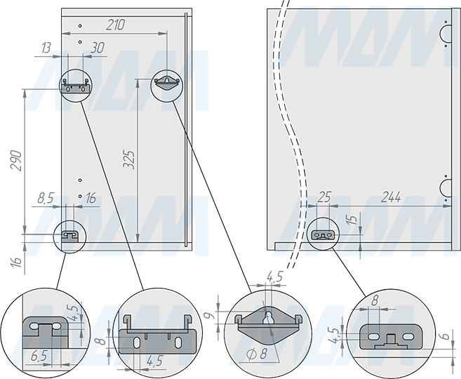 Установка подвесного ведра LINEA 16 л с крышкой для мусора (артикул 6201B31PZ), схема 1
