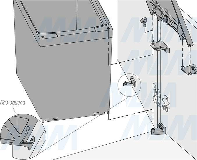 Установка подвесного ведра LINEA 16 л с крышкой для мусора (артикул 6201B31PZ), схема 4