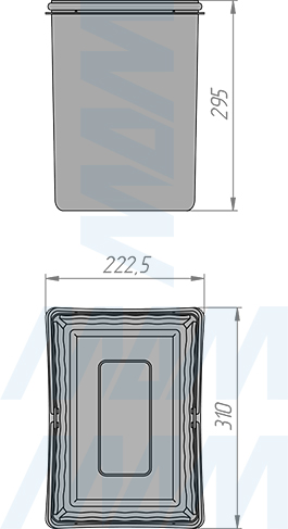 Размеры ведра LINEA 16 л (артикул 6201MT1IX)