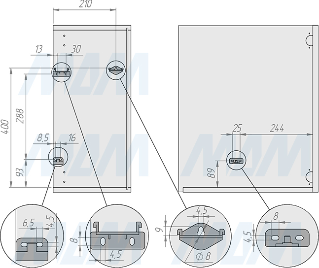 Установка подвесного ведра LINEA 16 л с крышкой для мусора (артикул 6201MT1IX), схема 1