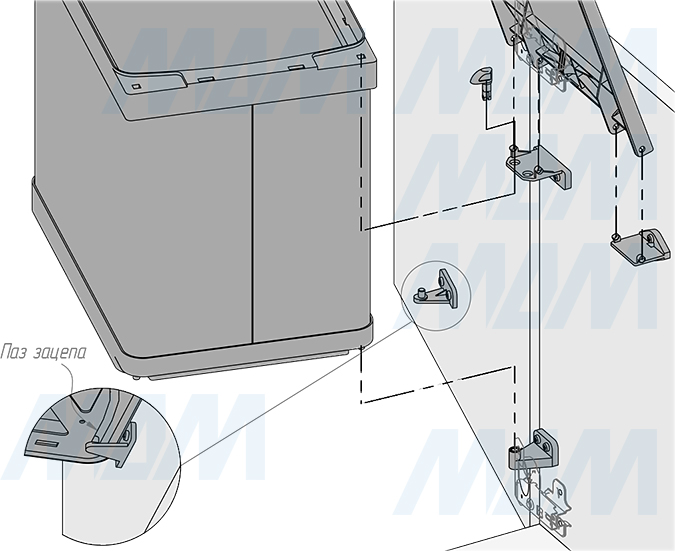 Установка подвесного ведра LINEA 16 л с крышкой для мусора (артикул 6201MT1IX), схема 4