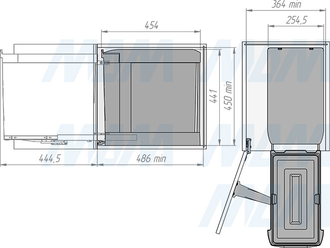 Установка системы LINEA для сортировки и хранения, 1 емкость (30 л), нижнее крепление (артикул 6245G41PZ), схема 2