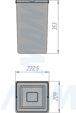 Размеры ведра LINEA 16 л (артикул 6281MT1IX)