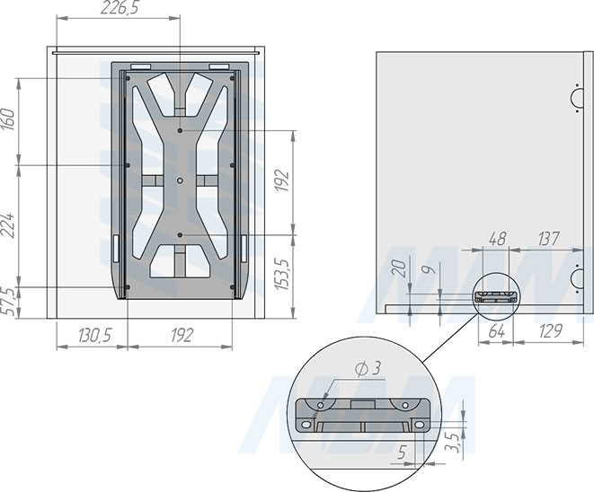 Установка системы LINEA для сортировки и хранения, 2 емкость (14+14 л), нижнее крепление (артикул 6246G41PZ), схема 1