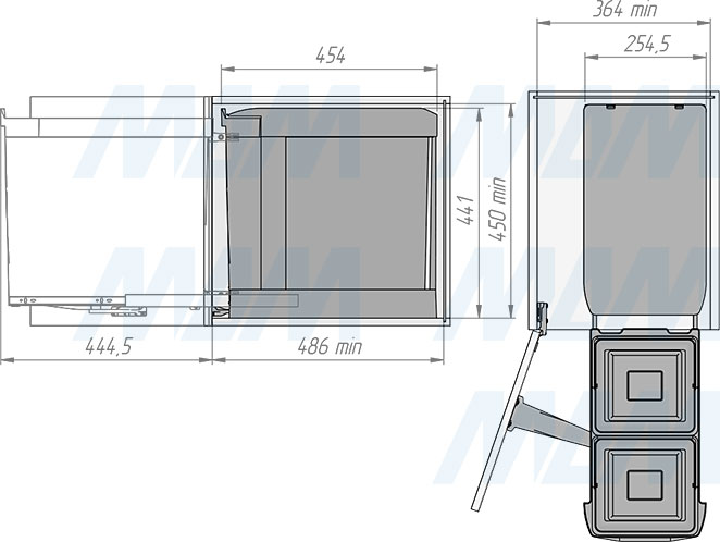 Установка системы LINEA для сортировки и хранения, 2 емкость (14+14 л), нижнее крепление (артикул 6246G41PZ), схема 2