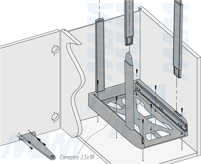 Установка системы LINEA для сортировки и хранения, 2 емкость (14+14 л), нижнее крепление (артикул 6246G41PZ), схема 3