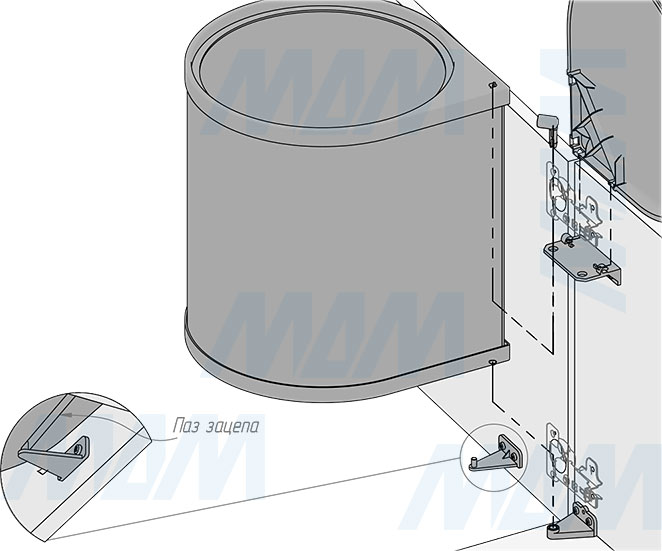 Установка подвесного ведра LINEA 13 л с крышкой для мусора (артикул 6274MT1PZ), схема 4
