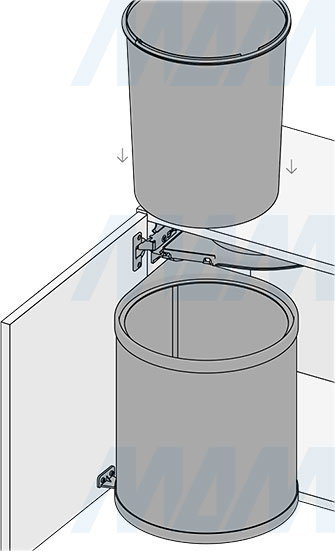 Установка подвесного ведра LINEA 13 л с крышкой для мусора (артикул 6274MT1PZ), схема 5