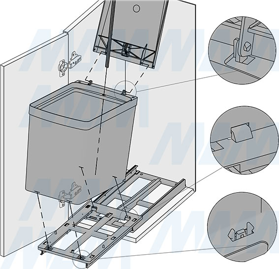 Установка системы LINEA для сортировки и хранения, 2 емкость (14+14 л), нижнее крепление (артикул 6281MT1IX), схема 3