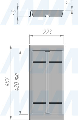 Размеры кухонного лотка COMBI для столовых приборов, 240х420/490 мм (артикул 6715G425PZ)