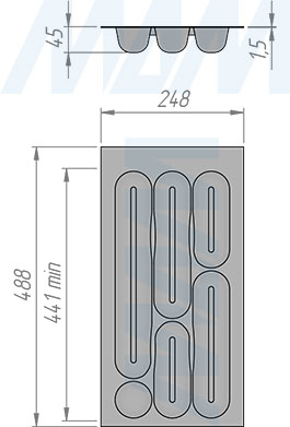 Размеры кухонного лотка DESIGN для столовых приборов для ящика с фасадом 300 мм (артикул 6738B325PZ)