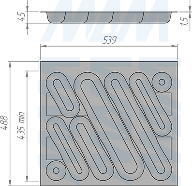 Размеры кухонного лотка DESIGN для столовых приборов для ящика с фасадом 600 мм (артикул 6741B320PZ)