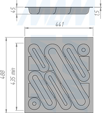 Размеры кухонного лотка DESIGN для столовых приборов для ящика с фасадом 500 мм (артикул 6743B320PZ)