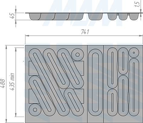 Размеры кухонного лотка DESIGN для столовых приборов для ящика с фасадом 800 мм (артикул 6749MT5PZ)