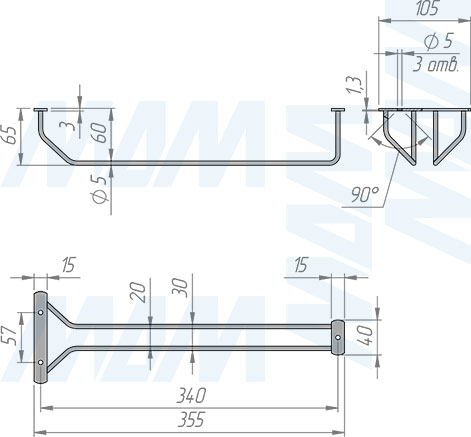 Размеры одинарного бокалодержателя с креплением на саморезы (артикул BJ 002 01)