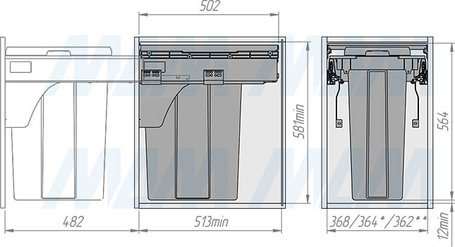 Установка системы PROBOX  LT F40 для сортировки и хранения, 1 емкость (35 л), для фасадов шириной 400 мм (артикул BRD401-35DG), схема 2