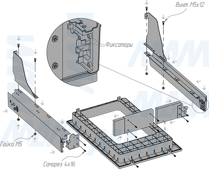 Установка системы PROBOX  LT F40 для сортировки и хранения, 1 емкость (35 л), для фасадов шириной 400 мм (артикул BRD401-35DG), схема 3