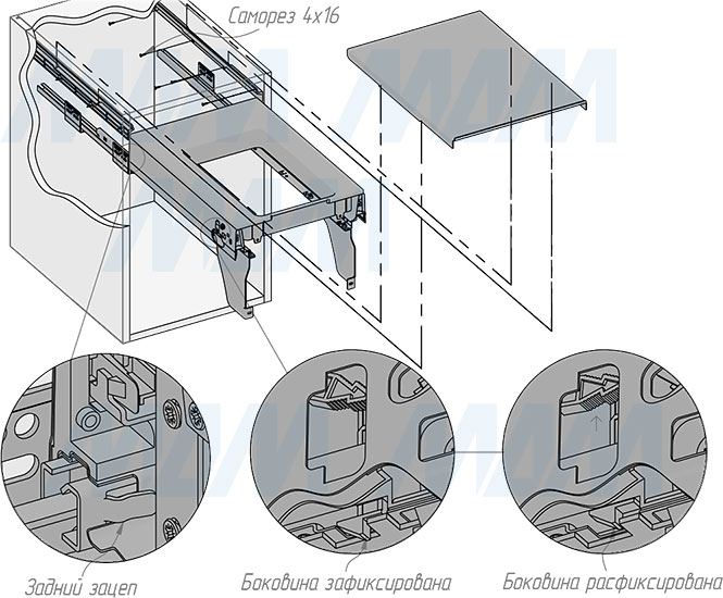 Установка системы PROBOX  LT F40 для сортировки и хранения, 1 емкость (35 л), для фасадов шириной 400 мм (артикул BRD401-35DG), схема 4