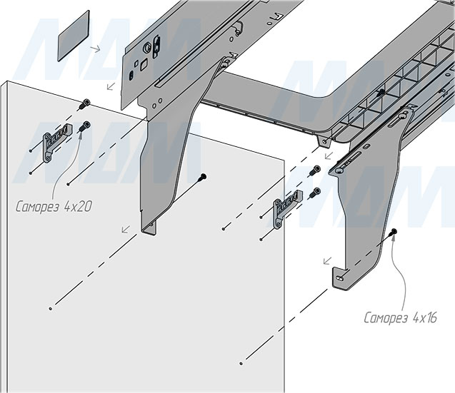 Установка системы PROBOX  LT F40 для сортировки и хранения, 1 емкость (35 л), для фасадов шириной 400 мм (артикул BRD401-35DG), схема 5