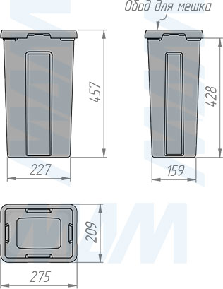 Размеры ведра PROBOX  LT F40 18 л (артикул BRD402-36DG)