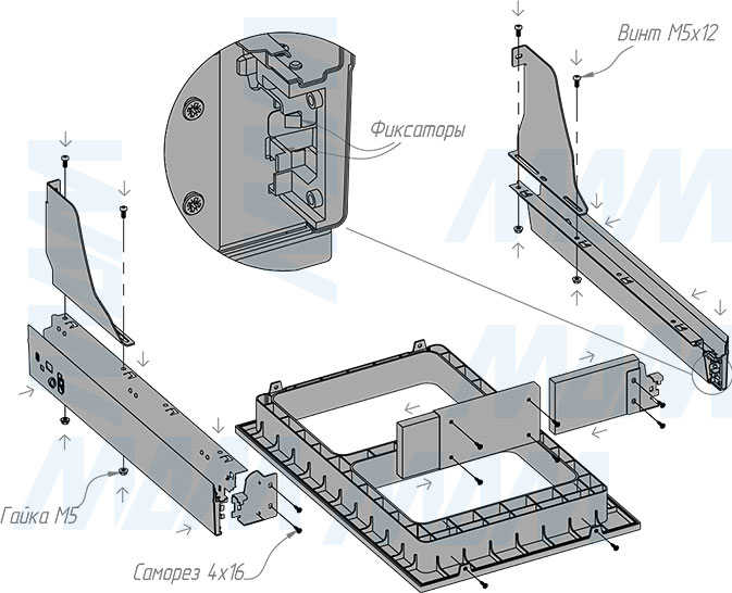 Установка системы PROBOX  LT F40 для сортировки и хранения, 2 емкости (18 л), для фасадов шириной 400 мм (артикул BRD402-36DG), схема 3