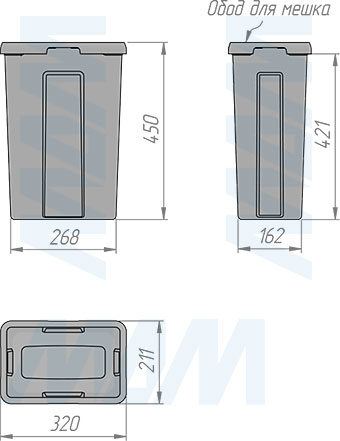 Размеры ведра PROBOX  LT F45 21 л (артикул BRD452-42DG)