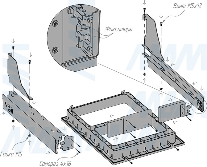 Установка системы PROBOX  LT F45 для сортировки и хранения, 2 емкости (21 л), для фасадов шириной 450 мм (артикул BRD452-42DG), схема 3