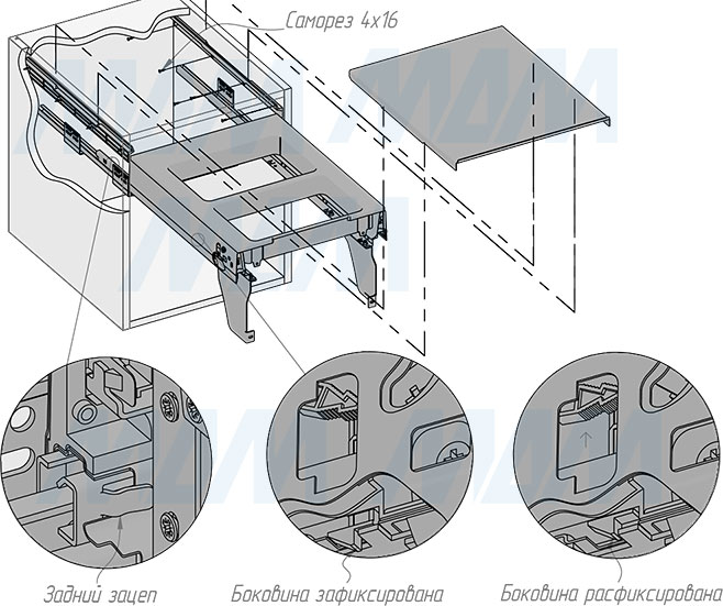 Установка системы PROBOX  LT F45 для сортировки и хранения, 2 емкости (21 л), для фасадов шириной 450 мм (артикул BRD452-42DG), схема 4