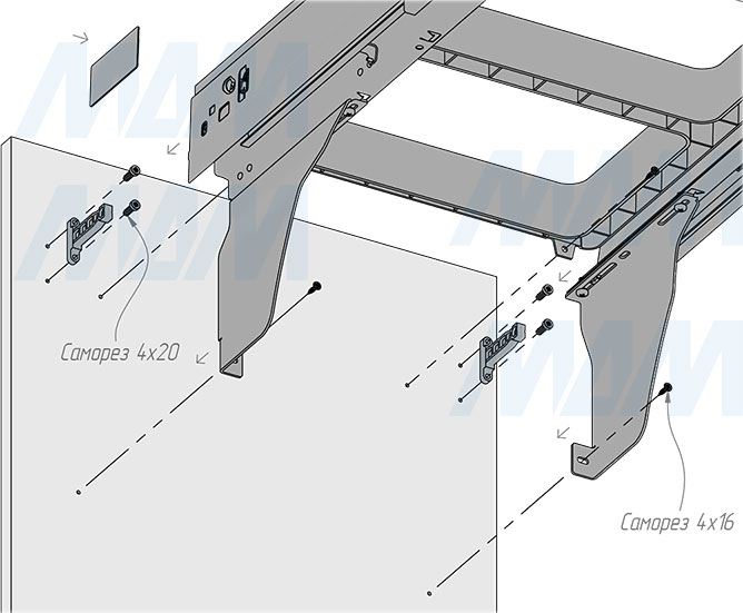 Установка системы PROBOX  LT F45 для сортировки и хранения, 2 емкости (21 л), для фасадов шириной 450 мм (артикул BRD452-42DG), схема 5