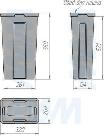 Размеры ведра PROBOX  LT F45 27 л (артикул BRD452-54DG)