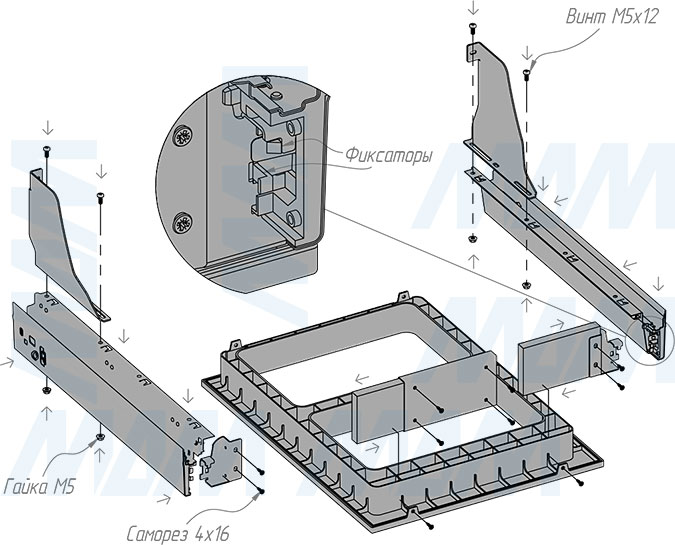 Установка системы PROBOX  LT F45 для сортировки и хранения, 2 емкости (27 л), для фасадов шириной 450 мм (артикул BRD452-54DG), схема 3