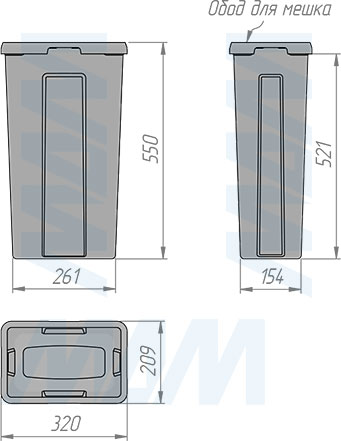 Размеры ведра PROBOX  LT F45 27 л (артикул BRD453-45HDG)