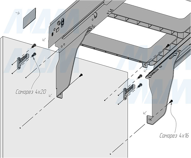 Установка системы PROBOX  LT F45 для сортировки и хранения, 3 емкости (2x9 л +1x27 л), для фасадов шириной 450 мм (артикул BRD453-45HDG), схема 5