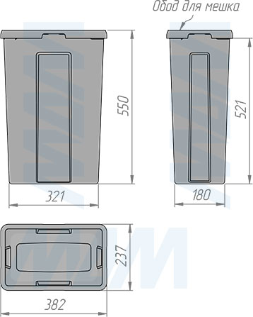 Размеры ведра PROBOX  LT F60 35 л (артикул BRD602-70HDG)
