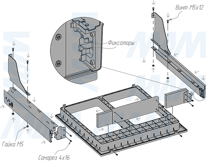 Установка системы PROBOX  LT F60 для сортировки и хранения, 2 емкости (35 л), для фасадов шириной 600 мм (артикул BRD602-70HDG), схема 3