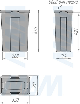 Размеры ведра PROBOX  LT F60 21 л (артикул BRD604-60HDG)