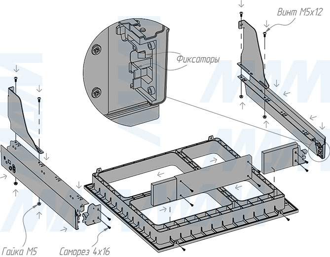Установка системы PROBOX  LT F60 для сортировки и хранения, 4 емкости (2x9 л + 2x21 л ), для фасадов шириной 600 мм (артикул BRD604-60HDG), схема 3