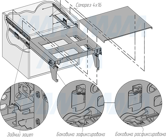 Установка системы PROBOX  LT F60 для сортировки и хранения, 4 емкости (2x9 л + 2x21 л ), для фасадов шириной 600 мм (артикул BRD604-60HDG), схема 4