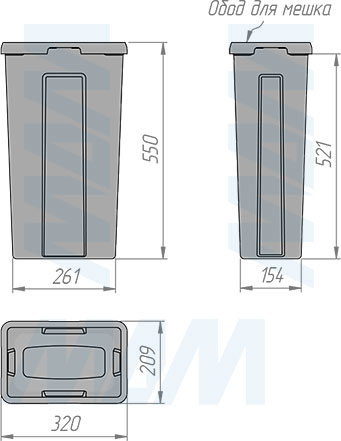 Размеры ведра PROBOX  LT F60 27 л (артикул BRD604-72HDG)